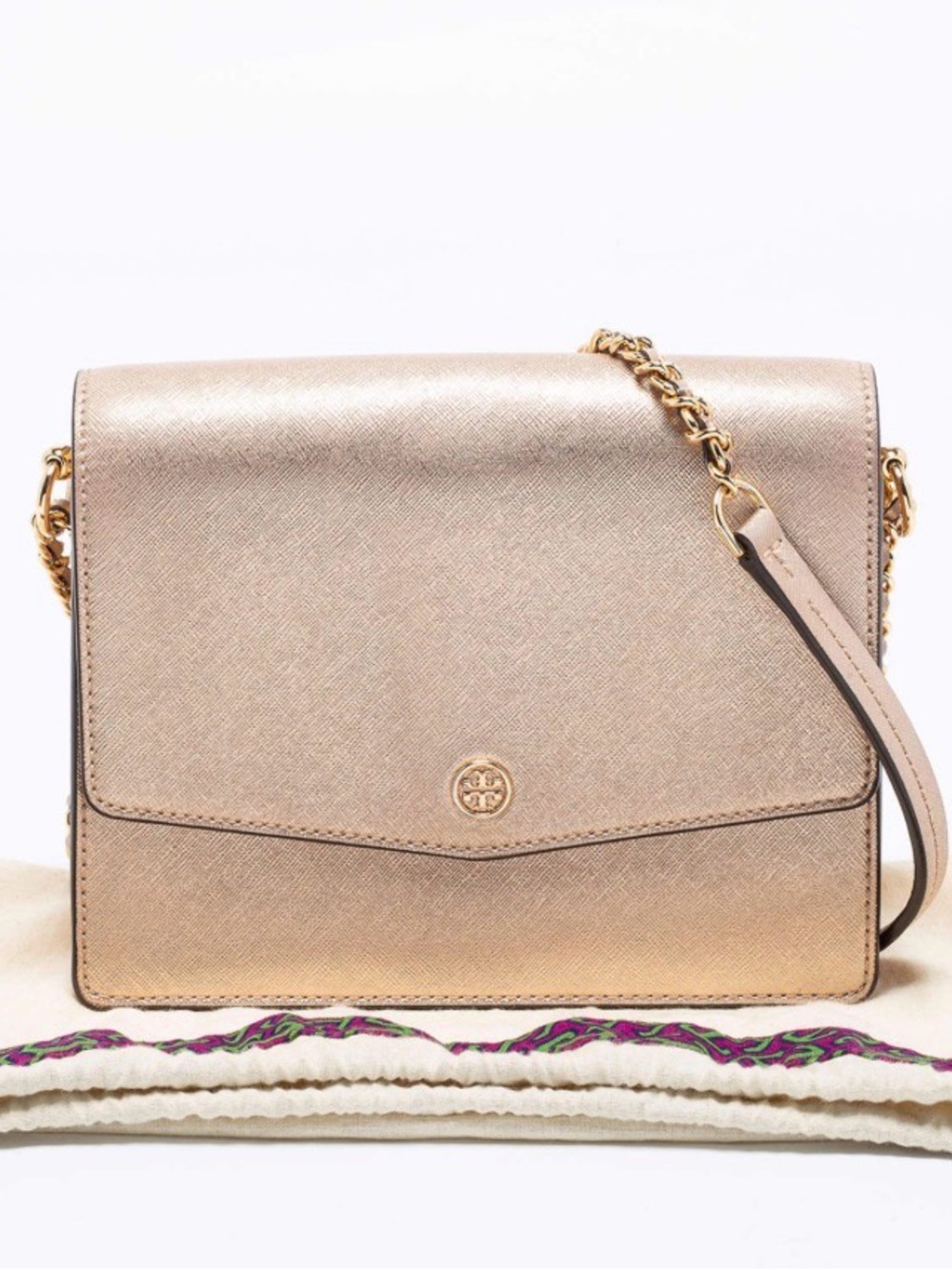 Tory Burch Robinson Chain Wallet Crossbody Rose Gold Metallic Saffiano Leather View 5